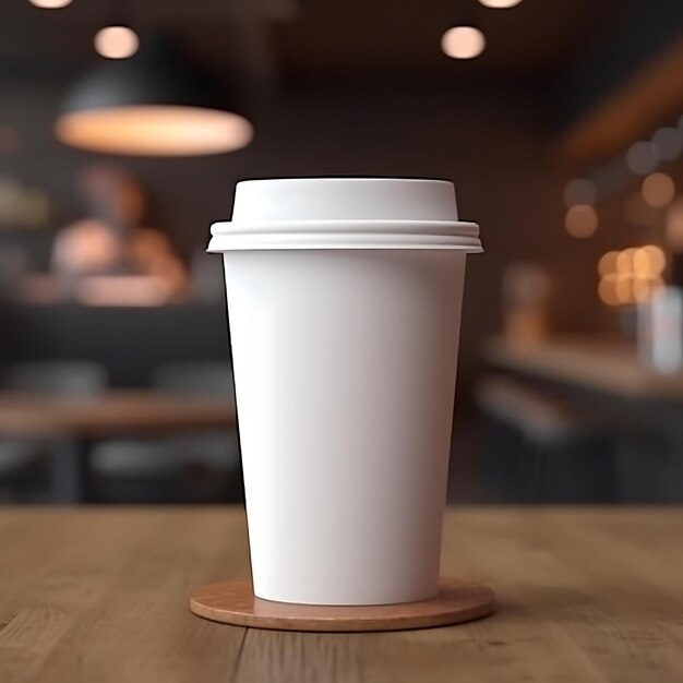 Blank mockup takeaway coffee cup with cafe background generative ai