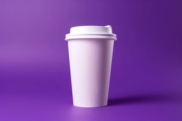 Blank mockup takeaway coffee cup with purple isolated background generative ai