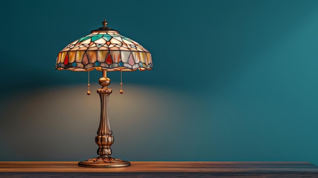 Photo blank mockup of a traditional table lamp featuring a bronze base and tiffanystyle stained glass