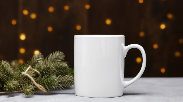 Blank mockup van een koffiekop op kerstachtergrond