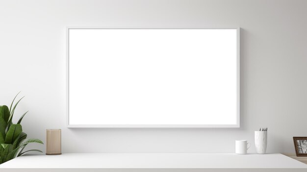 Blank monitor screen hanged on white wall