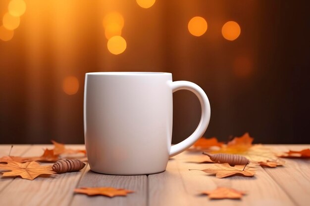 Blank mug autumn background advertising photo ultra realistic photo 8k