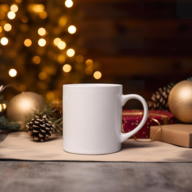 Blank Mug Magic Christmas Setting Mockup voor feestelijke vibes