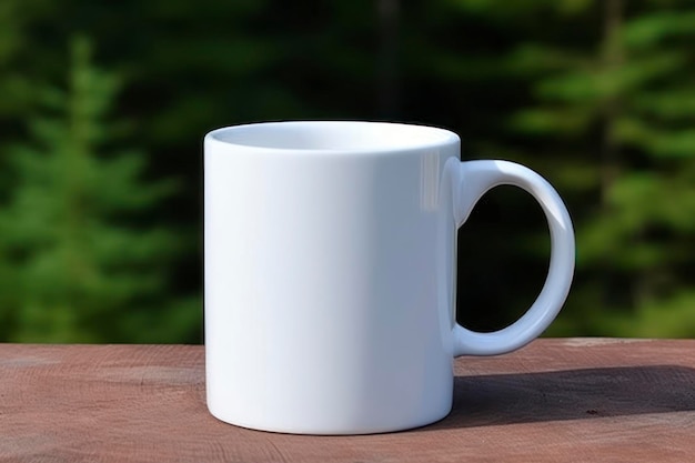 Blank mug mock up 4 sale product photo flat lay ultra realistiic photo forest background