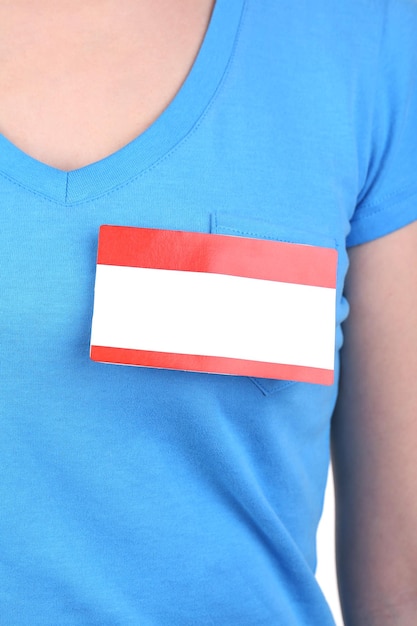 Blank nametag on girl's clothes close up