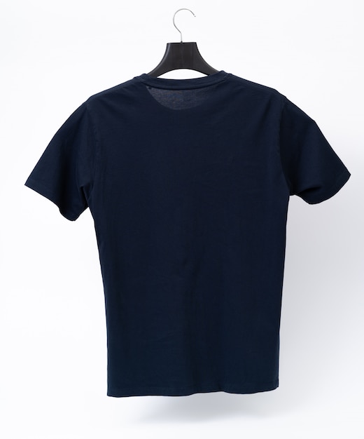 Photo blank navy t-shirt. clothes on isolated white.