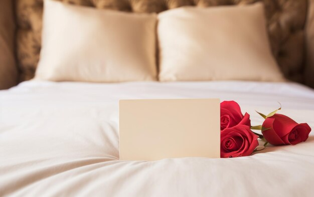 Photo blank note on romantic bed