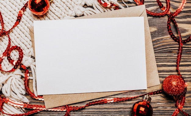 Blank note on wooden Merry christmas and new year background