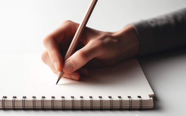 blank notebook The hand holding the pencil is about to start writing in a notebook Taking notes