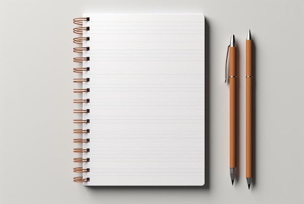 blank notebook on a table with pens fountain mockup in the style of beige