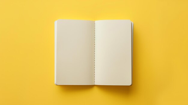 Blank notebook on yellow background Top view