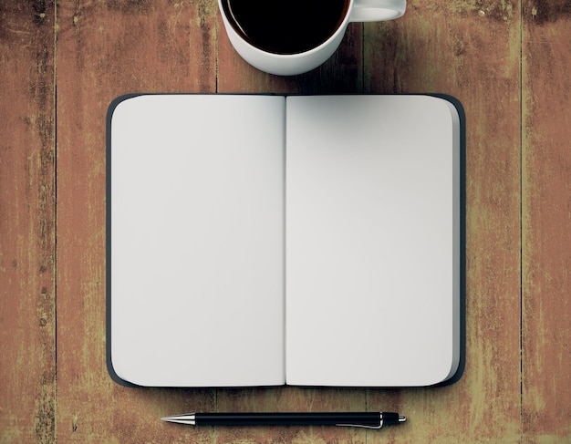 Blank notepad and coffee mug