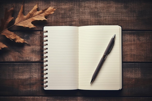 Blank notepad and pen on wooden background