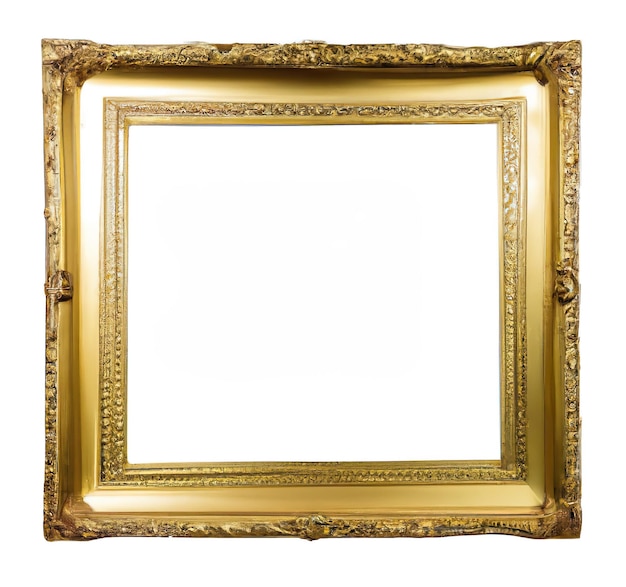 Blank old antique gold picture frame isolated on white background Generative AI