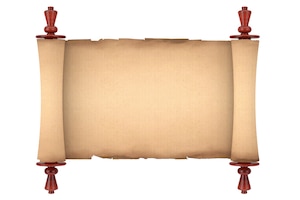 Blank old paper scroll parchment mockup on a white background. 3d rendering