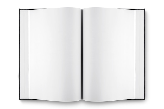 Libro aperto in bianco su fondo bianco