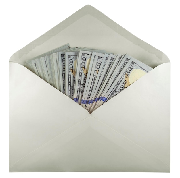 Photo blank open envelope with money white