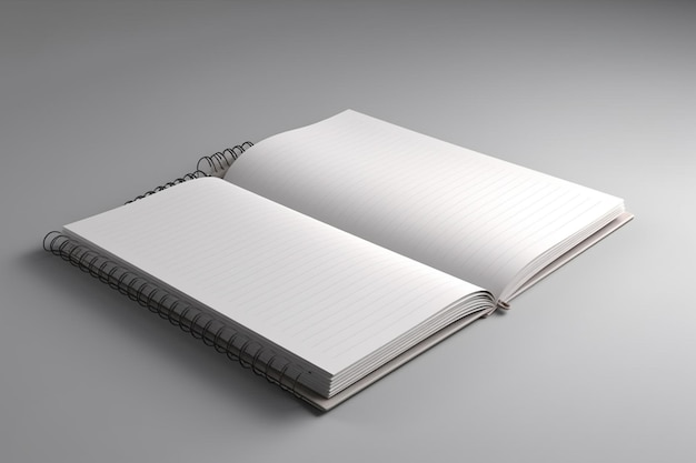 Blank open notebook isolated on white gray background