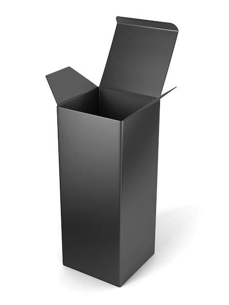 Blank open vertical cardboard box template standing on white. 3d rendering.