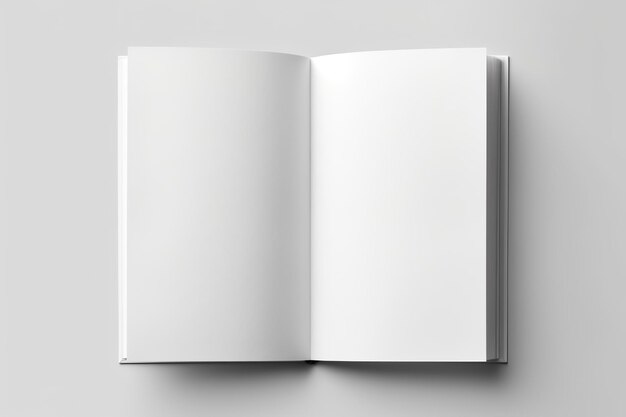 Photo blank opened book mockup top view isolated on white background generative ai