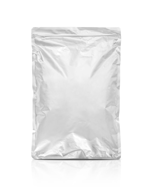 blank packaging aluminium foil pouch isolated on white background