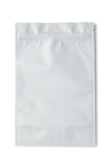 Blank packaging aluminium foil pouch on white background