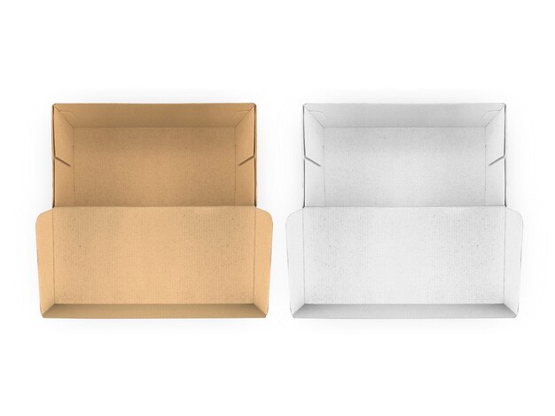 空白の包装箱は、白い背景で隔離のモックアップを開きます