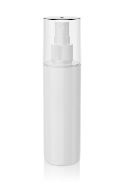 Foto imballaggio vuoto flacone spray in plastica cosmetica isolato su sfondo bianco rappresentazione 3d