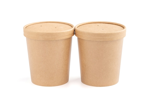 Blank packaging kraft paper cup for ecology product design mock-up isolated on white background with clipping path