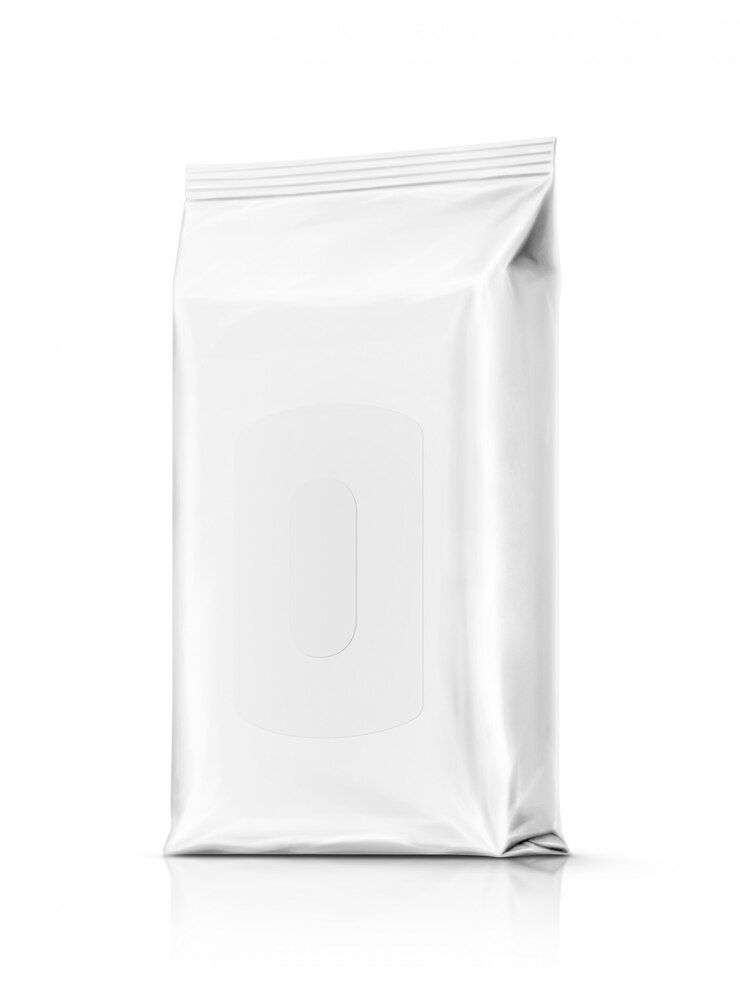 Photo blank packaging paper wet wipes pouch isolated
