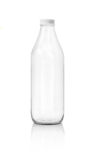 Blank packaging transparent glass bottle for beverage product isolated on white background