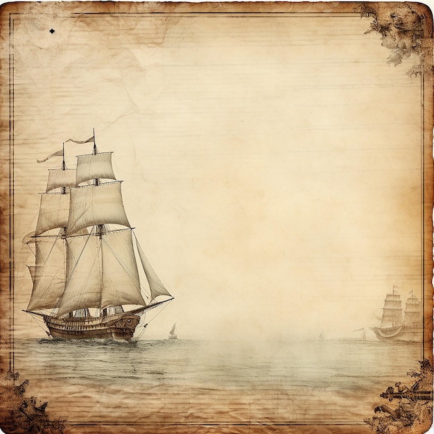 Blank page for vintage with sailing boat elements