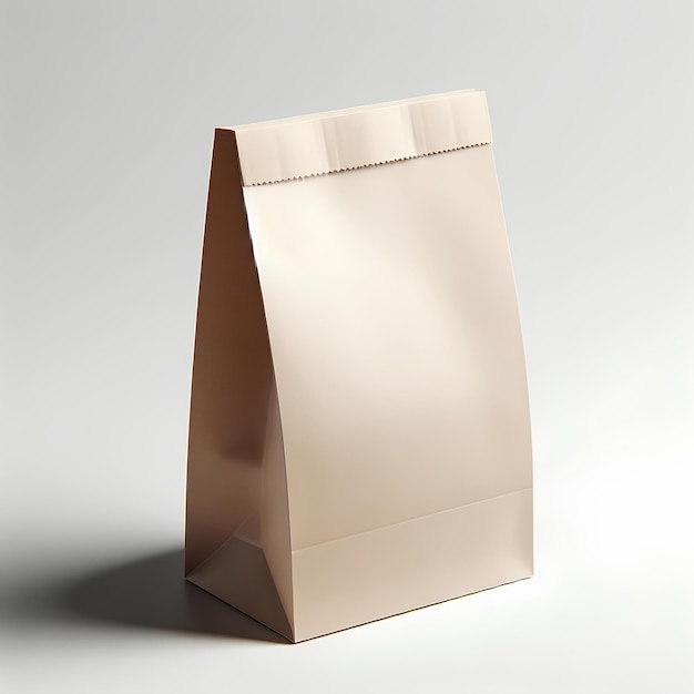 Blank Paper Bag Mockup with rope handles on a white background Brown Shopping Bag on white surface