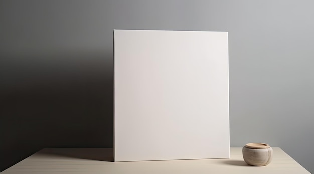 Photo blank paper and canvas on shelf as mockup setup