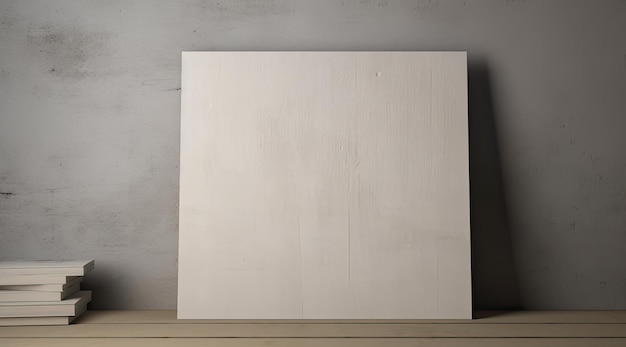 Photo blank paper and canvas on shelf as mockup setup