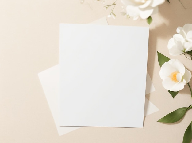Blank Paper Card Mockup on Neutral Beige