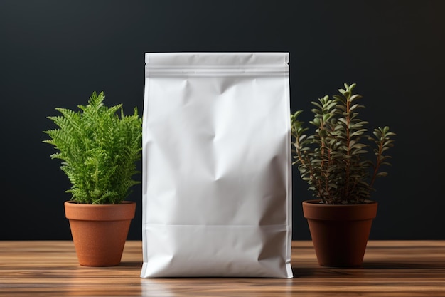 Blank Paper Coffee Bag Mockup on Wooden Table