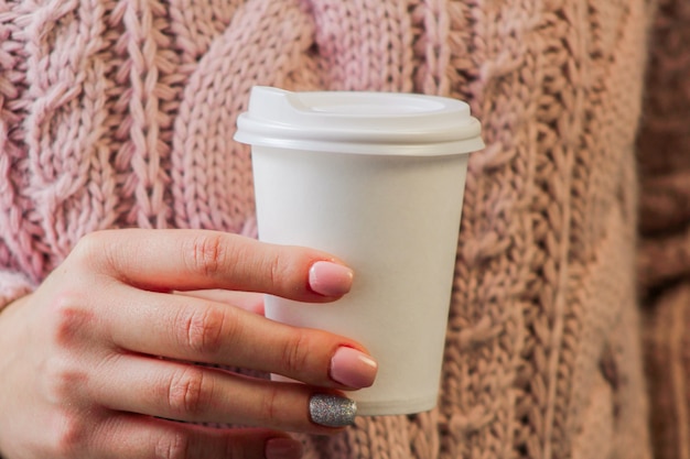 Blank paper coffee cup with plastic cap