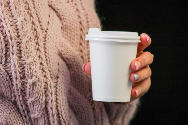 Blank paper coffee cup with plastic cap