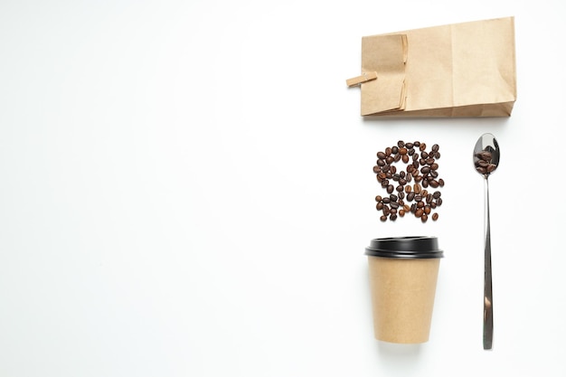 Blank paper cup composition for delivery and take away concept space for text