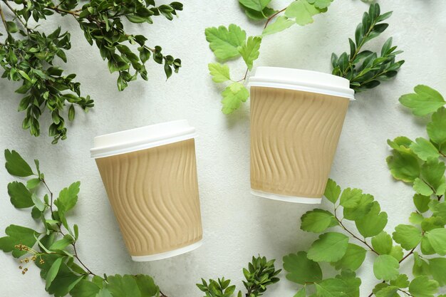 Blank paper cups composition for delivery and take away concept