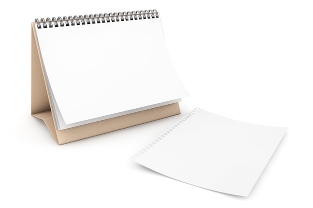 Пустой бумажный стол спиральный календарь на белом фоне