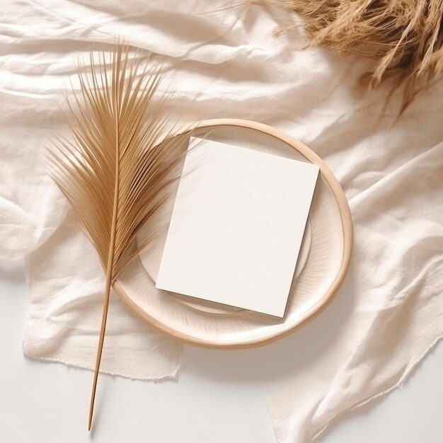 Blank paper and dry flowers on cloth