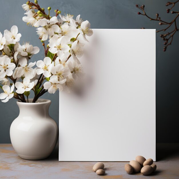 blank paper for mockup design with floral decoration