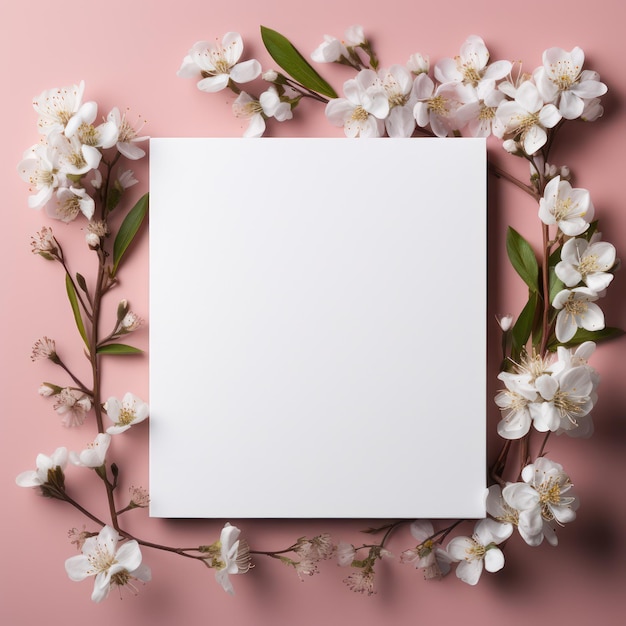 blank paper for mockup design with floral decoration