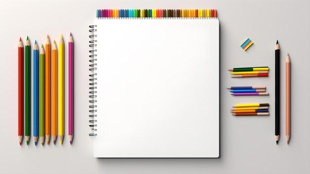 Blank paper mockup template with neatly arranged school supplies