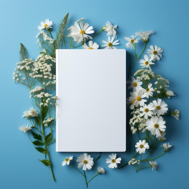 blank paper mockup with decorative flowers
