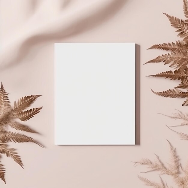 Blank paper mockup with dried plants