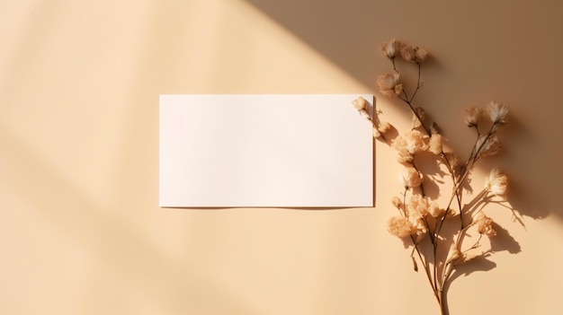 Blank paper sheet cards with mockup copy space and flowers