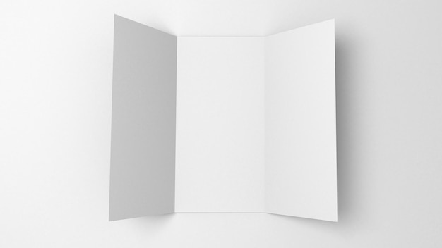 Photo a blank paper trifold d rendering on grey background lifleat d illustration for mock up